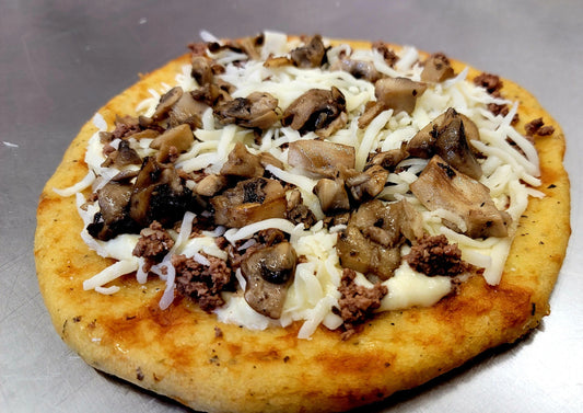 Burger & Mushroom Pizza (white sauce)